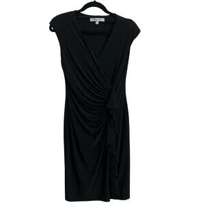 Black Label Evan Picone Black Ruched Midi Dress w/ Shoulder Pads Women's Size 6